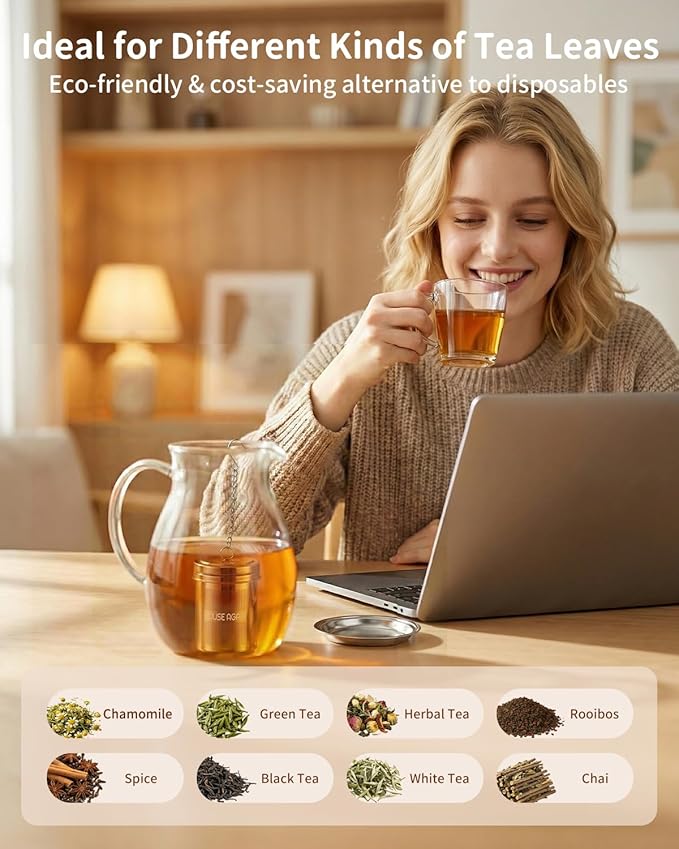 House Again Large Tea Infuser with Scoop, Extra Fine Mesh Tea Strainers for Loose Tea & Spice Infuser for Cooking, 304 Stainless Steel, Loose Leaf Tea Steeper for Brew Tea Spices & Seasonings