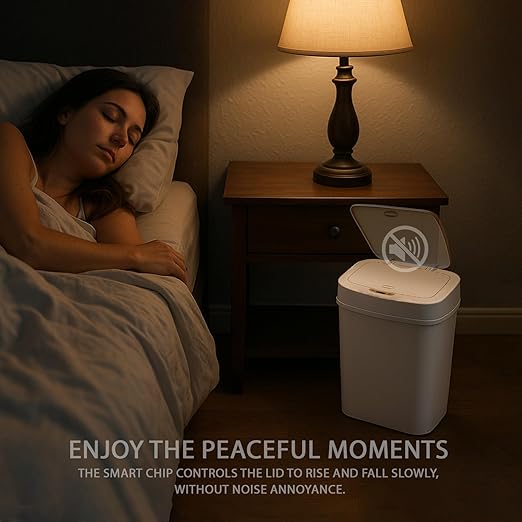 Touchless Motion Sensor Trash Can with Sealing Lid Automatic Soft Close Silent Bathroom Kitchen Office Waste Bin Narrow Rectangular ABS Hands Free Smart Home Garbage Container (White)