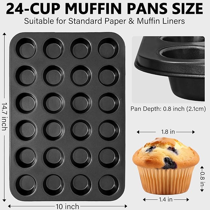 4 Pack Mini Muffin Pan with 1000 Mini Cupcake Liners, Mini Cupcake Pans Muffin Tin Nonstick 24 Cup, Carbon Steel Baking Pans Supplies