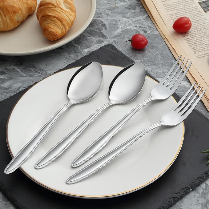 Unokit 24-Piece Forks and Spoons Set - Forks and Spoons Food Grade Stainless Steel Silverware for Home, Kitchen and Restaurant, 12-Fork and 12-Spoon, Mirror Polished&Dishwasher Safe