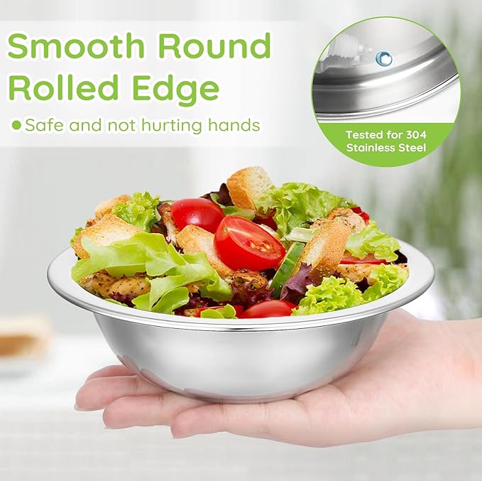 304(18/8) Stainless Steel Mixing Bowls for Kitchen, 6 Pack 6.3" 13.67 fl.oz Metal Mixing Bowls Set Stackable for Baking Serving Cooking Food Prep Storage Dishwasher Safe Lightweight