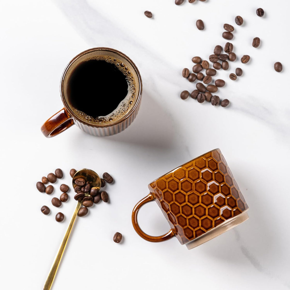 GBHOME 6 OZ Stackable Coffee Mugs, Ceramic Coffee Mugs with Texture Patterns for Man,Woman,Dad,Mom, Modern Coffee Cups Set of 4 for Espresso/Cappuccino. Dishwasher&Microwave Safe,