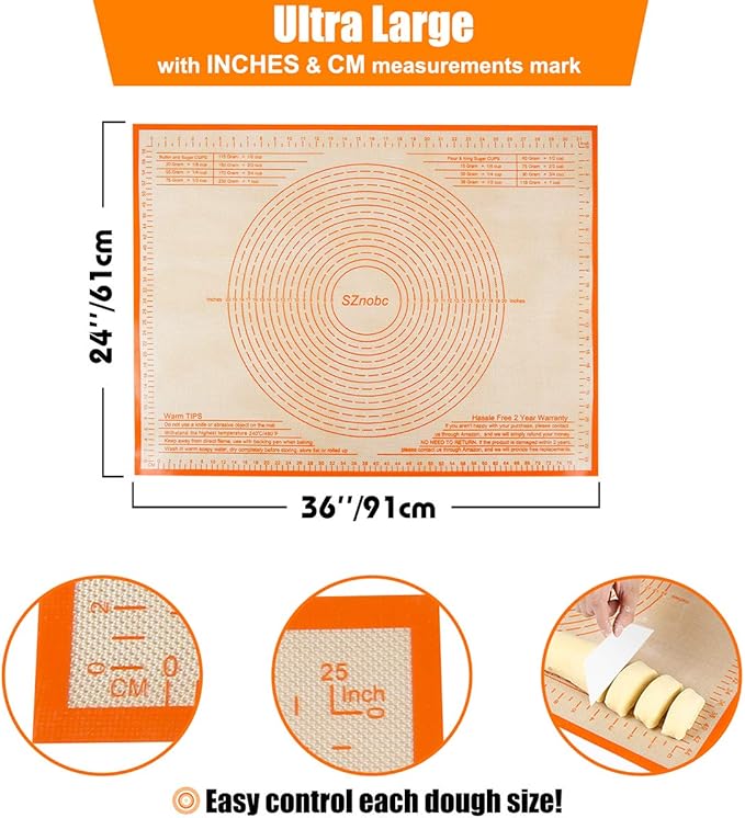 Silicone Pastry Mat 34''By 26'' Nonstick Baking Mats Extra Large Counter Mat for Dough Rolling, Pastry, Pie Crust, Fondant, Cookies, Bread, Pasta, Pizza Mat