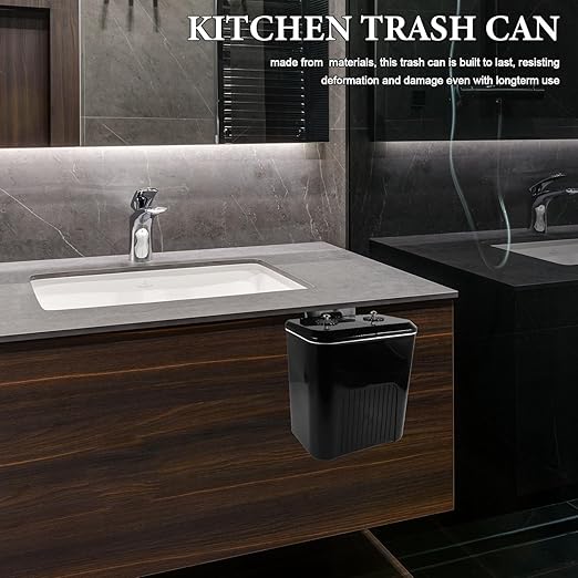 Operitacx Dual Compartment Wall Mounted Kitchen Trash Can 9l with Lid Black Hanging Garbage Bin for Bathroom Cabinet Waste Sorting and Dry Wet Separation