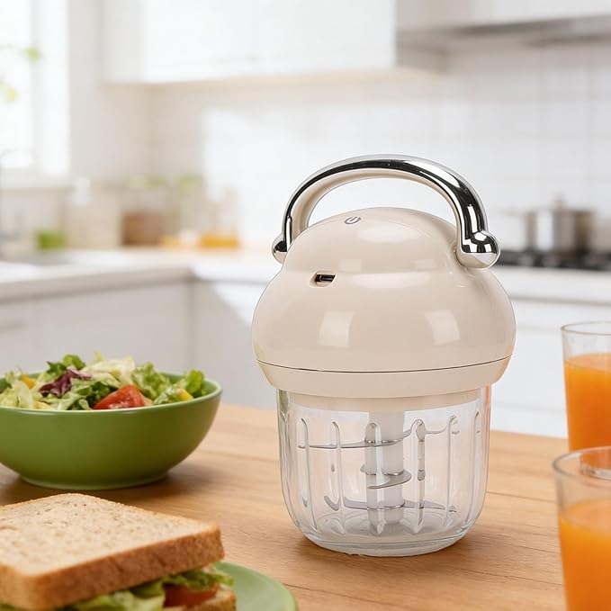 Cordless Baby Food Maker, Electric Garlic Chopper with 350ml Glass Container and 1200mAh Battery, for Preparing Nutritious Meals Fruits Veggies Herbss