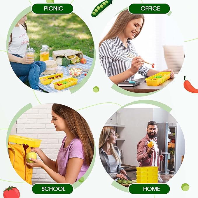 Hushee 25 Pack 17 oz Small Meal Prep Containers with 3 Compartments Snack Containers with Lid Disposable Plastic Bento Box Travel Lunch Food Boxes Stackable for Office Picnic (Yellow)