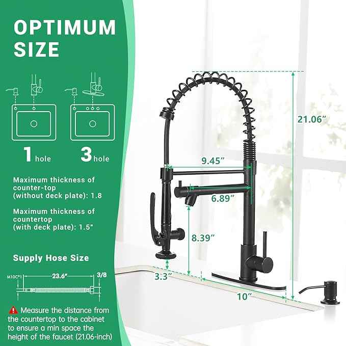 Fapully Commercial Pull Down Kitchen Sink Faucet with Sprayer Matte Black Single Handle Faucets for Kitchen Sink, Kitchen Faucet with Soap Dispenser and Deck Plack for 4 Hole