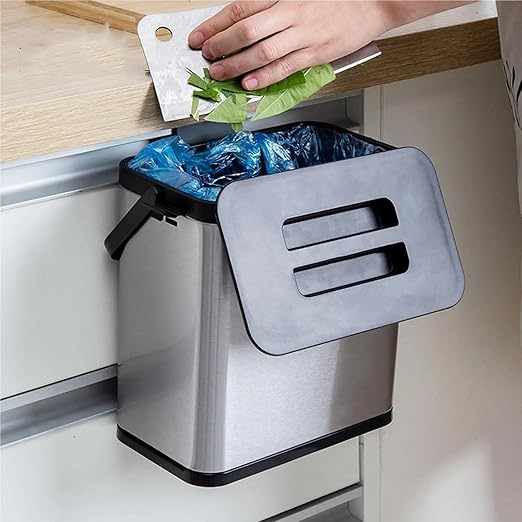 Door Hanging Trash Can with Lid Sealed Under Sink Garbage Can Waste Bin Over Cabinet Door Bathroom Camping Recycle Bin