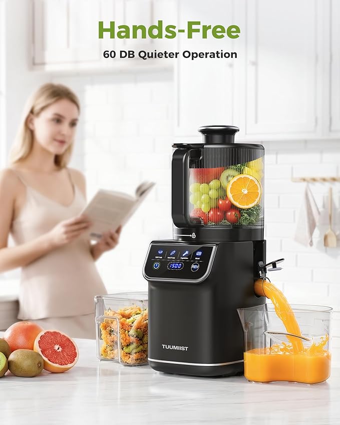 TUUMIIST 3-in-1 Cold Press Juicer Machine, Smart Touch Masticating Juicers for Whole Fruit & Vegetable, 6.5" Wide Chute Slow Juicer for Nut Milk & Sorbet, High Yield, 100oz Large Capacity, Easy Clean