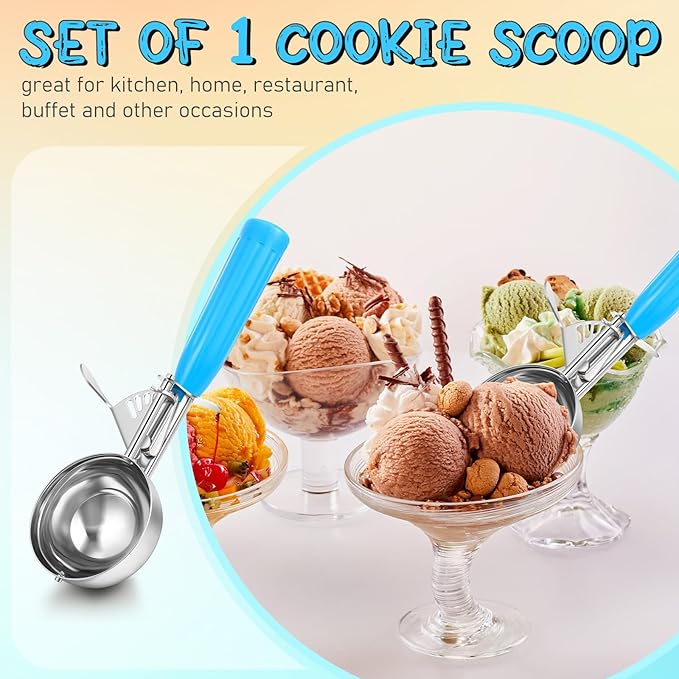 Reallnaive 1 Pcs Release Cookie Scoops Ice Cream Scooper with Trigger Release Portion Scoop Stainless Steel for Portion Control, Baking Food, Cookie Dough (2 oz,Blue)