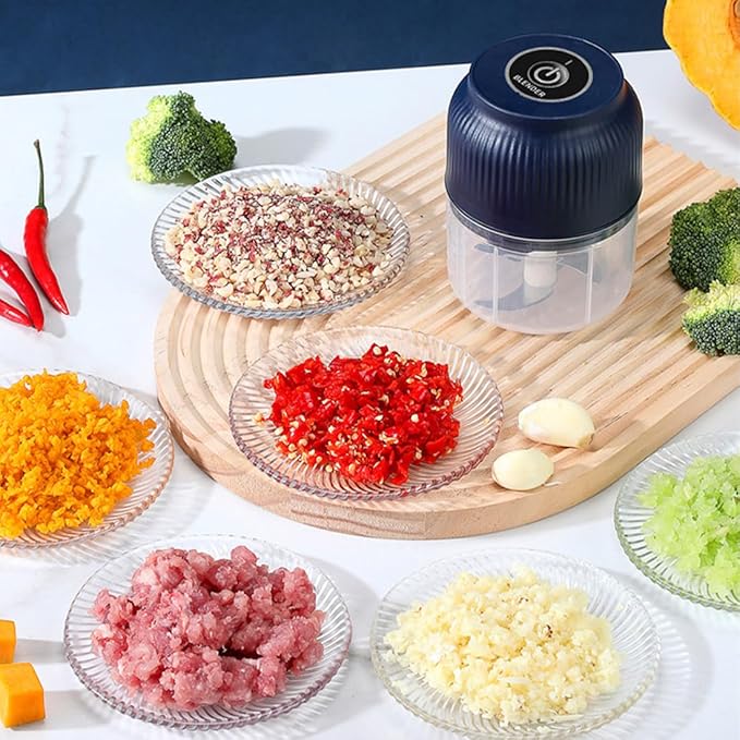 Electric Garlic Chopper, Mini Portable Veggie Chopper, Electric Onion Grinder with 6 Sharp Blade, Mini Food Processor with Container for Mashing Onion, Garlic, Chili, Ginger (2PCS*Mixs)