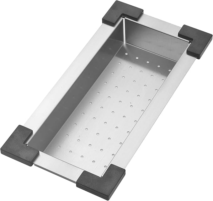 STARSTAR Stainless Steel Colander For Workstation Kitchen Sink (Black Cover, 13.5/8 W - 8.5/8 L)