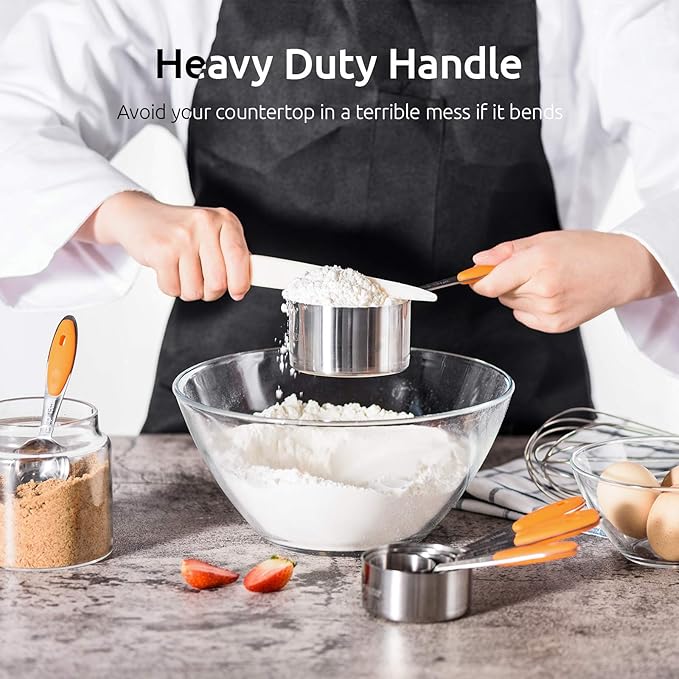 U-Taste 10 Piece Measuring Cups and Spoons Set in 18/8 Stainless Steel, and 18/8 Stainless Steel 5.5 inch 30 Mesh Strainer (Orange)