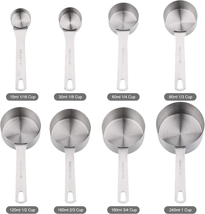 Measuring Cups Set 19, 18/8 (304) Stainless Steel Measuring Cups and Spoons Set, Metal Measuring Cups & Spoons & Leveler&Magnetic Conversion Chart for Kitchen and Baking