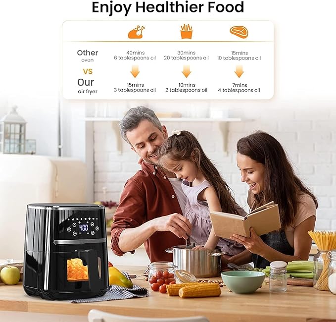 GarveeHome Air Fryer 5 QT 8 in-1 Functions, Air Fryer Oven with Touch Screen, Air Fry, Roast, Bake, Broil, Preheat Mode, Digital Small Air Fryer, Nonstick Dishwasher-Safe Basket, Black