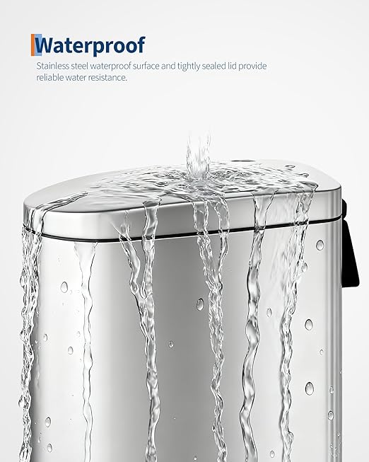2.6 Gallon Bathroom Trash Can with Lid, Slim Step Pedal Garbage Bin, Stainless Steel Wastebasket with Soft-Close Lid, Removable Inner Bucket & Rear Handle for Bathroom, Office & Small Spaces-Silver