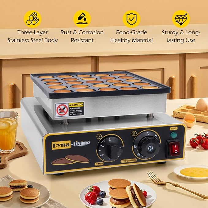 Dyna-Living Mini Pancake Maker 25PCS Commercial Dutch Pancake Maker 950W Small Pancakes Machine Electric Dutch Pancakes Maker, Non-stick Coating, Dorayaki Maker for Home