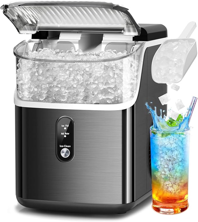 Electactic Countertop Nugget Ice Maker Pro - 34lbs/24H, Self-Cleaning Pellet Ice Machine with Soft Chewable Ice, One-Touch Operation for Home, Kitchen, Office,Party (Black)