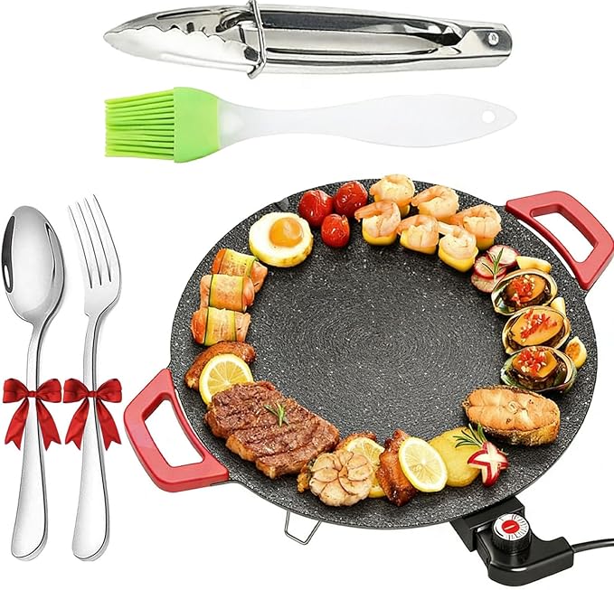 Non-Stick Electric Indoor Grill Pan, Indoor Smokeless Electric Griddle, 2026 Upgraded Smokeless Indoor Electric Grill & Nonstick Griddle for Steaks, Burgers and Indoor Cooking (Includes 4 Accessories)
