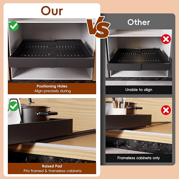 OneDream 2 Pack Pull Out Cabinet Organizer, 21" Deep Slide Out Drawers for Kitchen Cabinets, No Drill Adhesive Pull Out Drawers for Cabinets, Back Roll Out Shelves Adjustable Width 12.05"-20.4"
