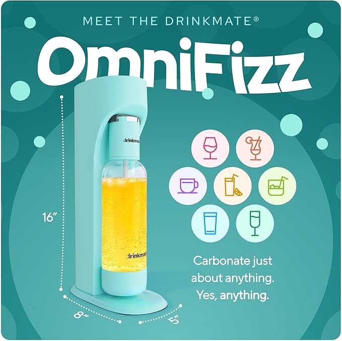 Drinkmate OmniFizz Sparkling Water Maker & Soda Streaming Machine | Carbonates Any Drink | BPA-Free Bottle | No Batteries or Electricity Required | CO2 Not Included (Arctic Blue)