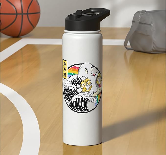 Surfing Ghost Banana Milk Cartons Anime Vaporwave Kawaii Stainless Steel Insulated Water Bottle