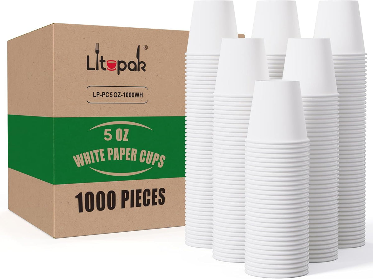 LITOPAK 1000 pack 5 oz Paper Coffee Cups, White Small Espresso Paper Coffee Cups for Office, Home, Party, and Events