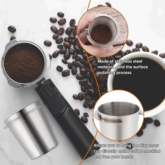 Coffee Dosing Cup 51mm, Espresso Coffee Dosing Cup, Stainless Steel Dosing Cup Compatible with All 58mm Portafilter,Coffee Powder Cup, Coffee Powder Feeder (1, Silver, 51mm)