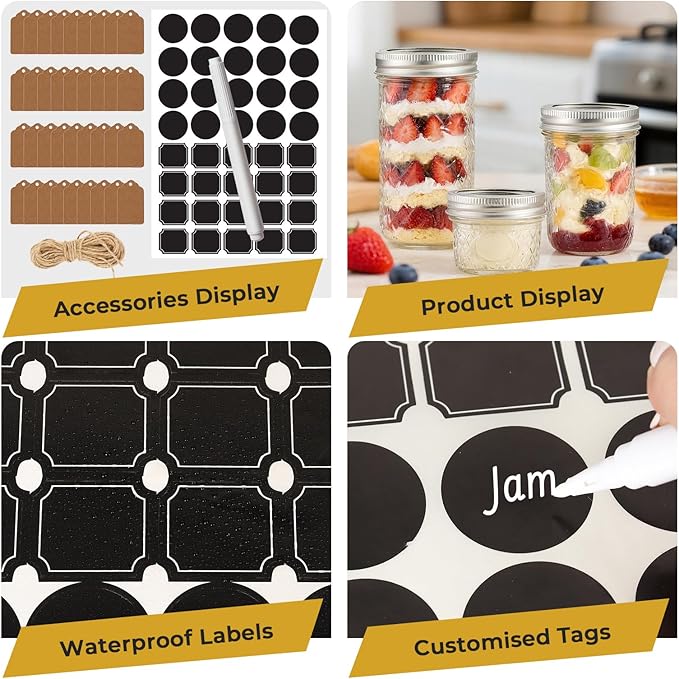 CycleMore 24 Pack Glass Mason Jars, Canning Jars With Bands & Lids, Ideal for Jam, Honey, Wedding/Shower Favors, Spice Jars & DIY - 4 OZ x 8, 8 OZ x 8, 12 OZ x 8 (4oz -8oz-12oz)