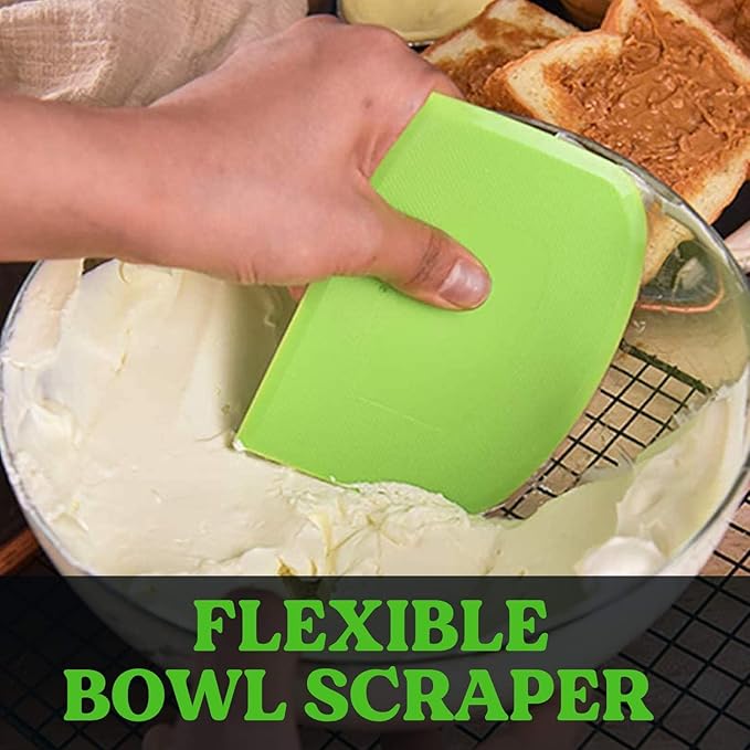 SURDOCA Dough Scraper Bench Scraper - 3P 14.2x8.5" Plastic Flexible Bowl Scraper, Sharp Edge & Angles Cake Scraper. Non-Slip Bakeware Decorating Tools Sculpting & Modeling Tools - Pink+Yellow+Pink