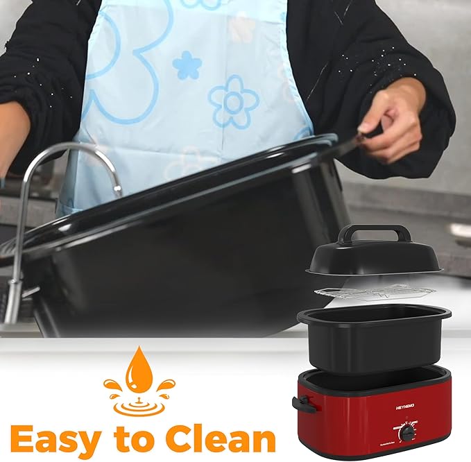 24 Quart Electric Roaster Oven with Visible & Self-Basting Lid, Large Turkey Roaster with Defrost Warm Function, Adjustable Temperature, Removable Pan Rack, Stainless Steel