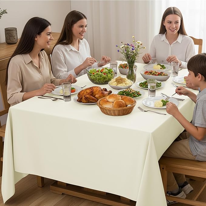 10-Pack Ivory Tablecloths for Rectangle Tables, 60 x 84 Inches, Stain-Resistant Polyester Fabric for 4 Foot Tables - Washable Table Covers for Weddings, Banquets, Birthday Parties, Events