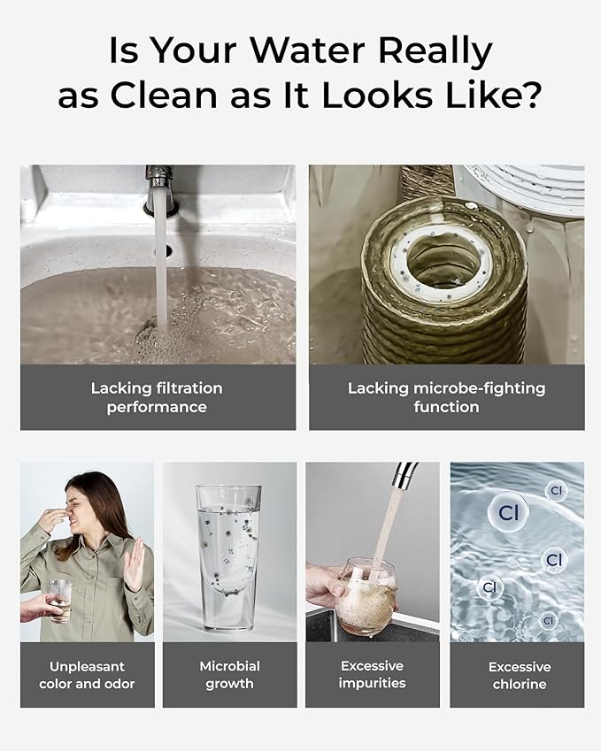 Waterdrop CTF-09 Dual-Stage Silver Ions Countertop Water Filter System, Reduce Chlorine, PFOA/PFOS, Bad Taste & Odor, Silver Ions Enhanced Filtration, Stainless Steel, 2 Filters