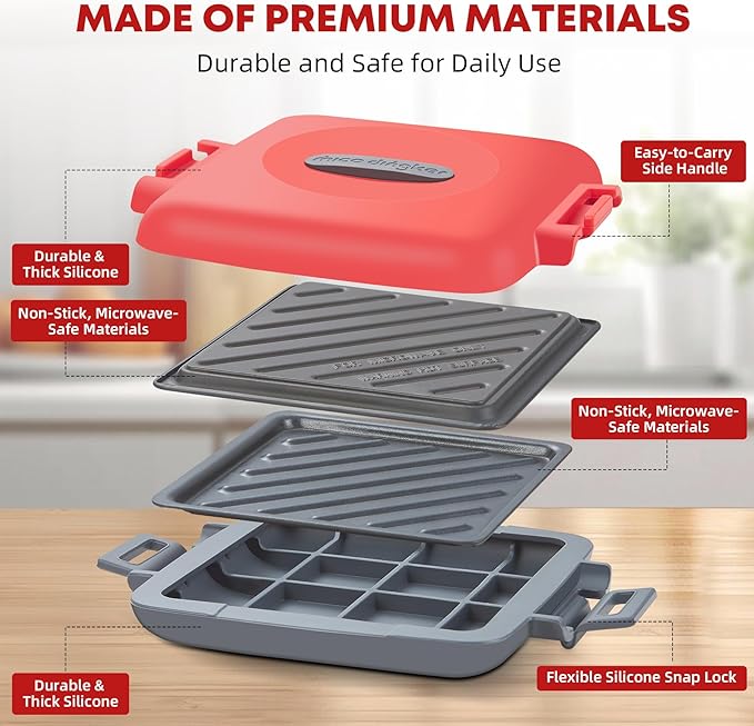 Microwave Toastie Sandwich Maker, Snack Maker & Panini Press, Removable Non-Stick Plates, Silicone Microwavable Cookware, Heatwave Technology for house cooking&baking, Red