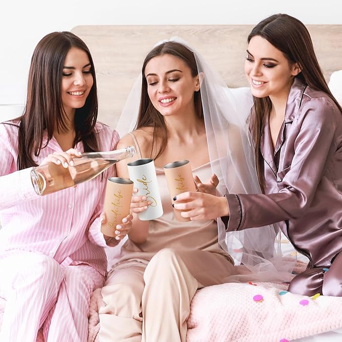 Bride Tribe Gifts Set of 4 Cups Bachelorette Party Favors Wedding Gifts for Bridesmaid Bride Stainless Steel Skinny Tumbler with Lid and Straw 15 OZ Pink