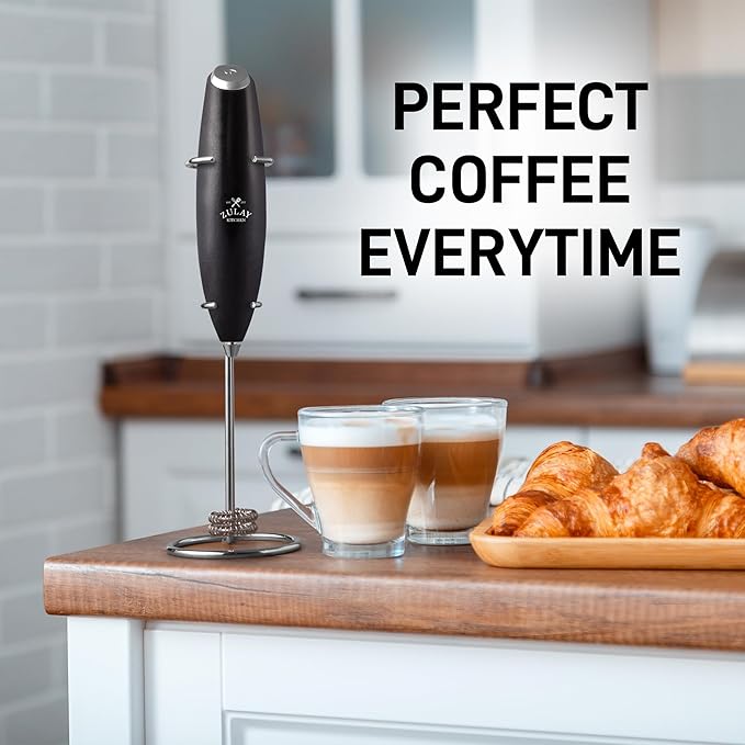 Zulay Kitchen Whisk Milk Frother with 4 Duracell Batteries - Powerful Handheld Foam Maker for Coffee, Lattes, Matcha, Hot Chocolate & Cappuccinos - Whip Creamy Froth in Seconds