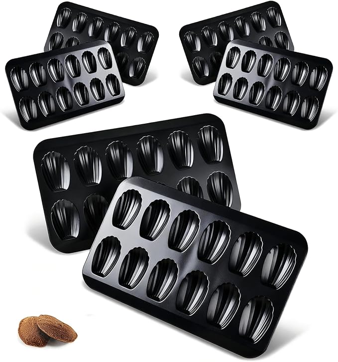 6pc Nonstick Madeleine Pan for Baking, 12-Cavity Shell Shape Cake and Cookie Mold Tray, Carbon Steel Cookie Molds, Send Goods from Local Warehouse (6 PC)