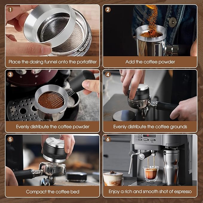 Reoszeank 58mm Espresso Accessories Kit, Coffee Distributor and Tamper Leveler, WDT Tool and Dosing Funnel Set Fits 58 mm Espresso Machines and Portafilters