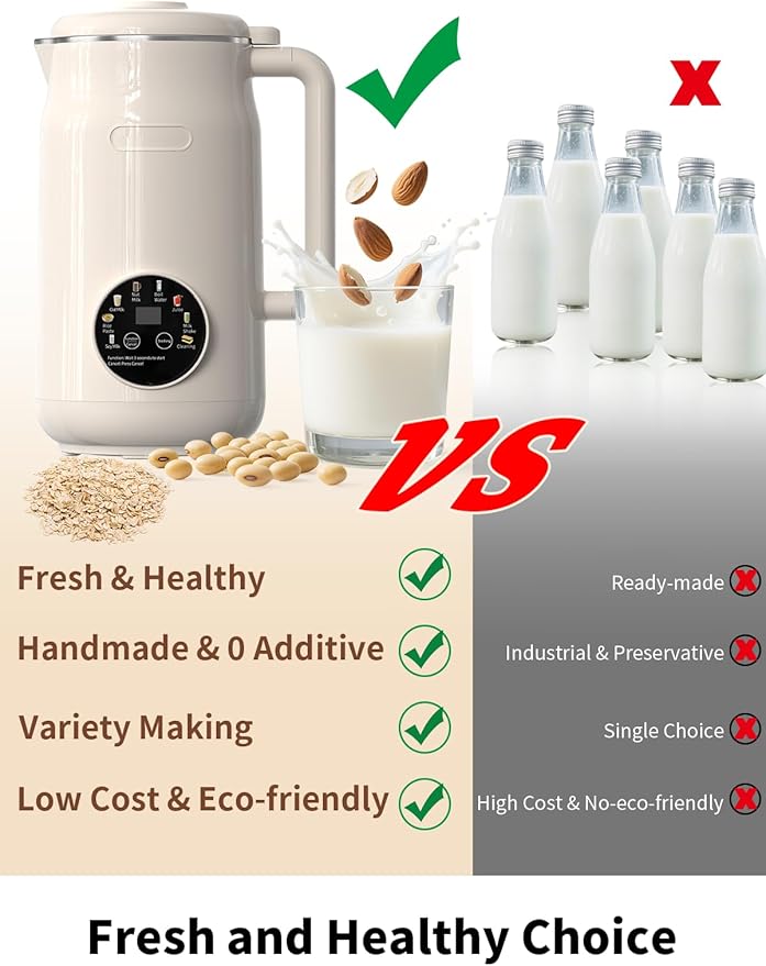 8 in 1 Nut Milk Maker Machine, 50oz Automatic Soy Milk Maker with 10 Blades, Blender for Plant Based Milk, Oat, Almond, Juice, Rice Paste &More with Delay Start, Keep Warm, Boil Water, Self Cleaning