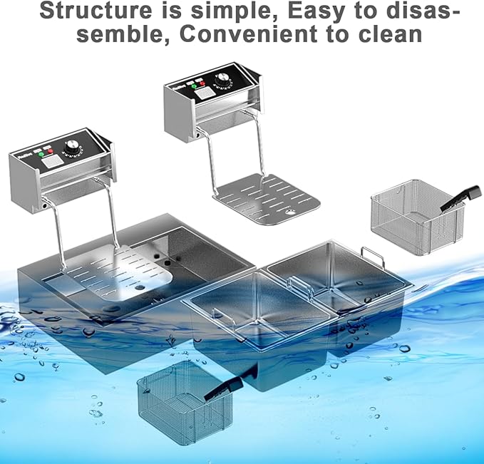 Electric Deep Fryer 3400W Hot 21QT/20L Commercial Deep Fryers with 2 Independent use Baskets Countertop Oil Fryer for Restaurant Use and Home Kitchen