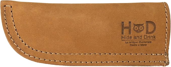 Hide & Drink, Full Grain Leather Hot Handle, Cast Iron Protector, Panhandle Potholder, Double Layered, Double Stitched, Slides On/Off Easily onto Metal Skillet Grips, Handmade, Old Tobacco