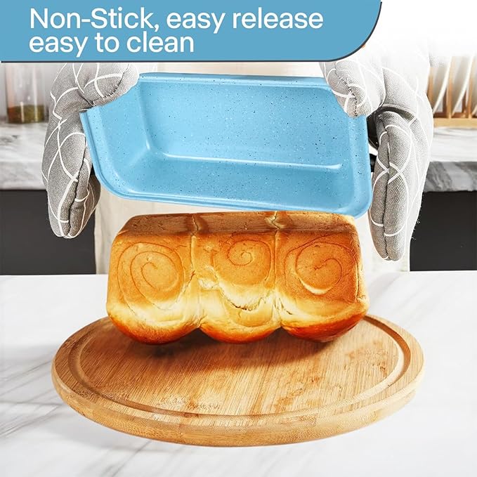 Baking Pans Set Non Stick, Bakeware Sets Stackable, Oven Safe, Steel Baking Set Supplies for Home Baking, Roasting, Easy to Release, Sturdy Bake Gifts for Holiday, Blue, 6 Pieces
