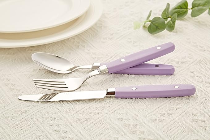 ANNOVA Silverware Set, Retro/Rivet Colorful Stainless Steel Tableware Kitchen Flatware Set Utensils, Includes Dinner Knives, Forks, Spoons, Salad Forks & Dessert Spoons (Lilac, 20 Pieces)