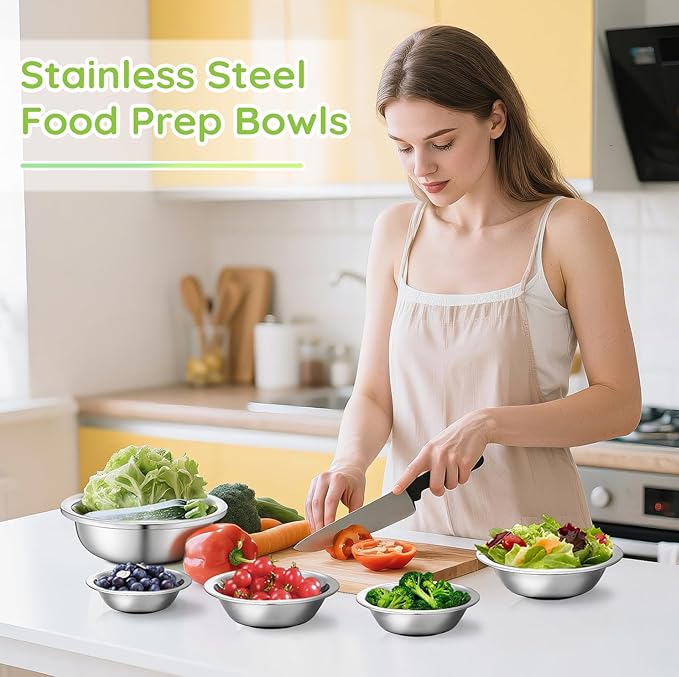 304(18/8) Stainless Steel Mixing Bowls for Kitchen, 10 Pack 7" 21.22 fl.oz Metal Mixing Bowls Set Stackable for Baking Serving Cooking Food Prep Storage Dishwasher Safe Lightweight