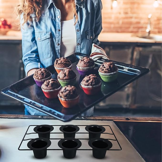 Cup Nonstick Muffin and Cupcake Baking Pan Deep Cup Popover Tin for Heavy-duty Carbon Steel with Elegant Black Finish for Home Kitchens and Events