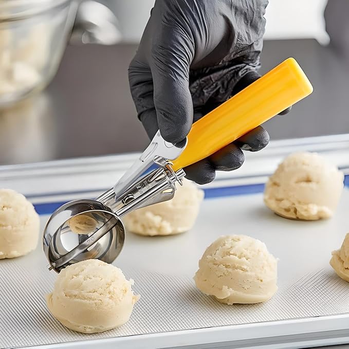 3-Pack Portion Disher Scoop Set | Round Stainless Steel Multipurpose Kitchen Scoops for Cookie Dough, Ice Cream, Baking, Batter, Meatballs, Rice, and Melon Balls (0.88-2-3.25 oz (#40-#20-#10))