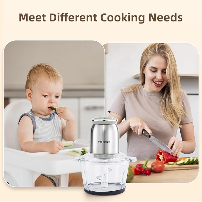Silver Food Processor,500W Electric Meat Grinder with 8 Cup Glass Bowl and 4 Sharp Blades, Food Chopper & Vegetable Chopper for home use,Meat Processor, Vegetables, Fruits and Nuts