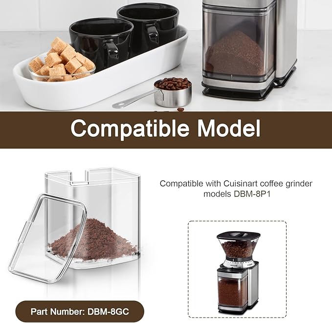 DBM-8GC Grind Chamber With Lid for Cuisinart Burr Coffee Grinder DBM-8P1, Removable Grind Chamber for Food Processor Replacement Parts