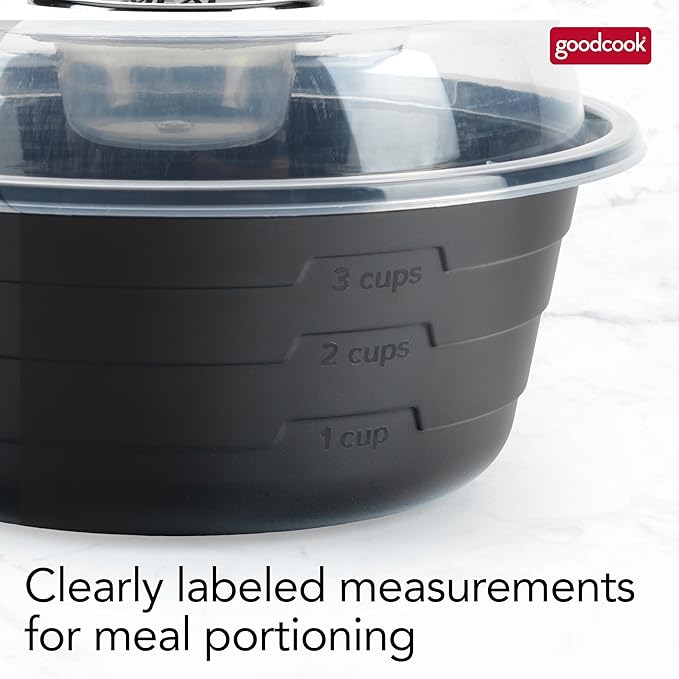 GoodCook 4-Cup Meal Prep Bowls Set with Lids and Dressing Cup, Microwavable Food Storage Containers for Meal Prepping, Set of 10, Black