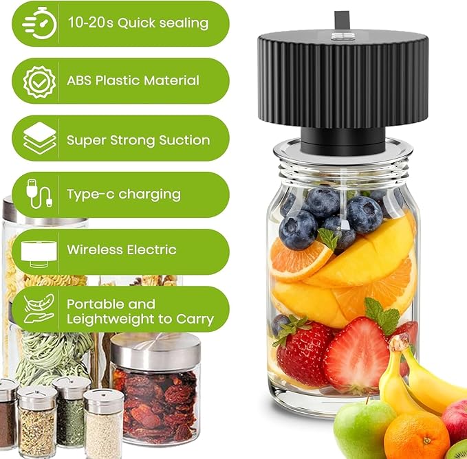 Electric Mason Jar Vacuum Sealer Kit, One-Touch Electric Sealing， for Wide-Mouth Regular-Mouth Mason Jars, Portable Vacuum Sealer for Jars, Gifts for Mom, Grandma(2026 Upgraded)